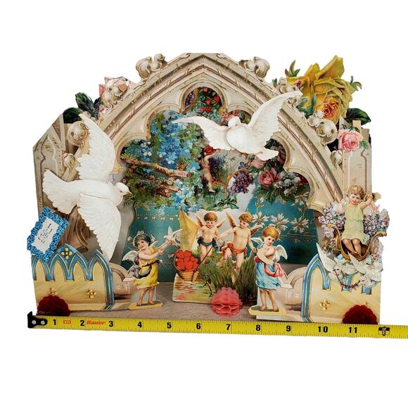 Victorian Antique Vintage Germany Diecut Fold Out Garden Scene Valentines Card - Picture 4 of 16